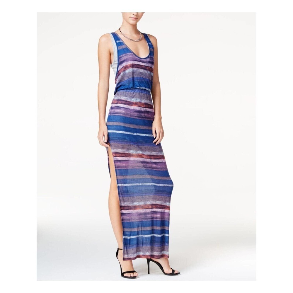 CHELSEA SKY Womens Navy Slitted Striped Sleeveless V Neck Maxi Dress Medium NWT